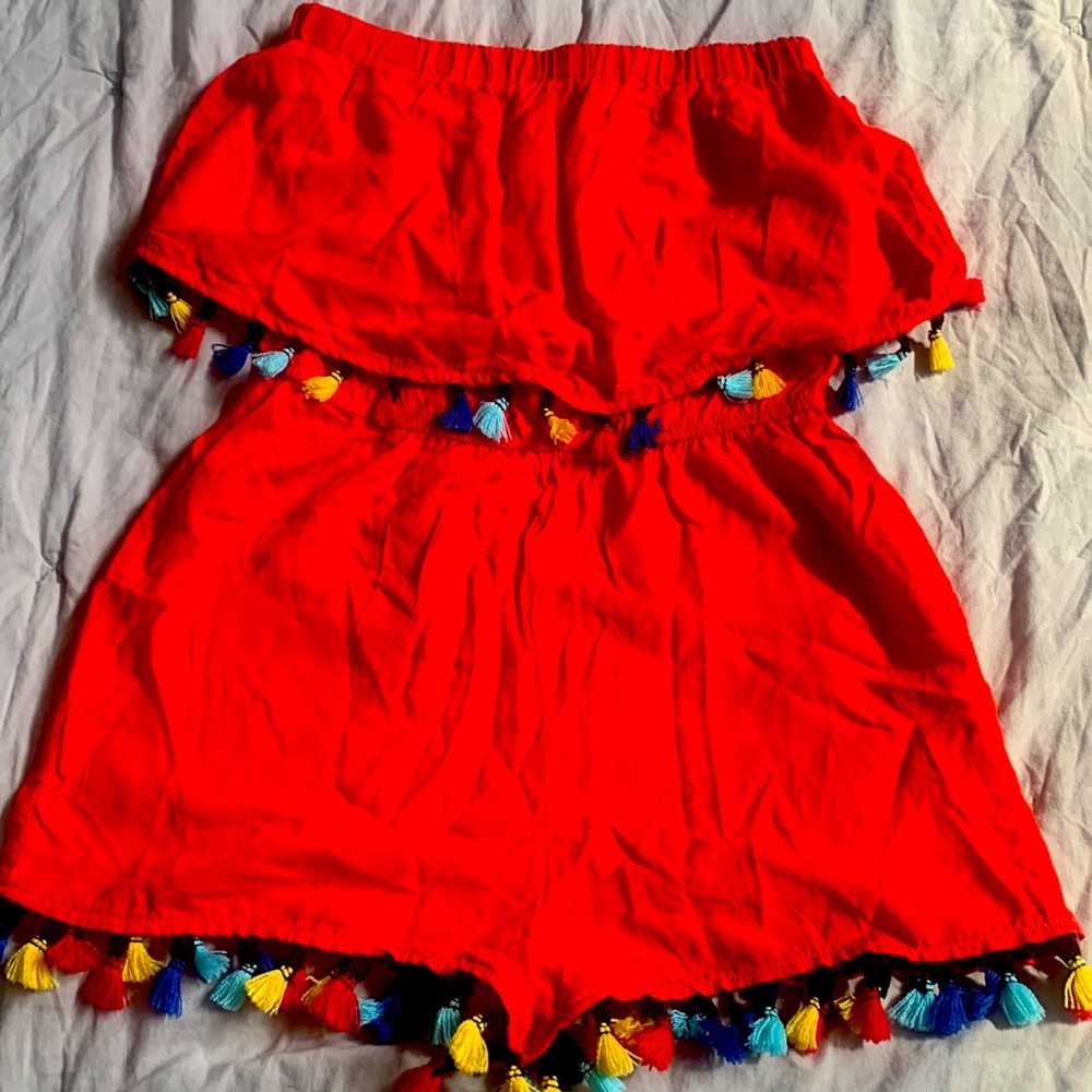 Strapless shorts jumper • red